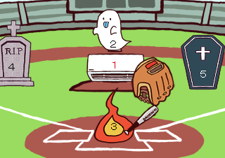４コマ漫画「おかしい野球」の１コマ目