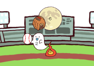 ４コマ漫画「おかしい野球」の２コマ目