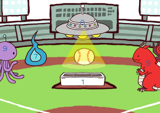 ４コマ漫画「おかしい野球」の４コマ目