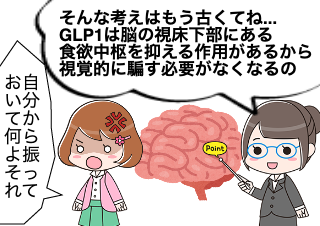 ４コマ漫画「GLP1は食欲中枢をコントロールする」の３コマ目