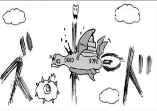 ４コマ漫画「墜落ネタ2」の３コマ目