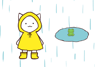 ４コマ漫画「雨の日の猫」の１コマ目