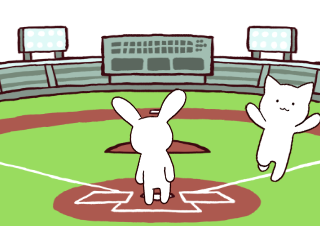 ４コマ漫画「野球する猫」の１コマ目