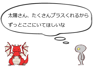 ４コマ漫画「北風さんと太陽さん」の４コマ目
