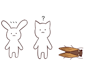 ４コマ漫画「死んだセミ」の３コマ目