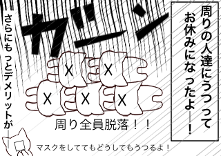 ４コマ漫画「久々だねー」の３コマ目